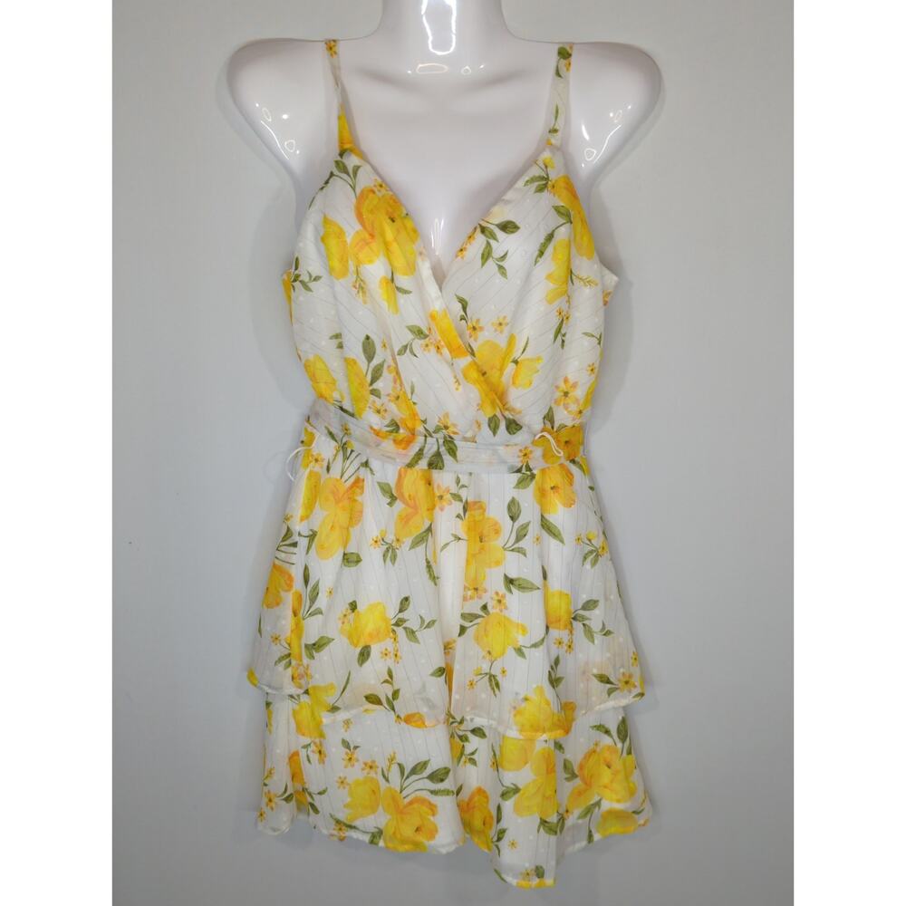 Crystal Doll White &‎ Yellow Floral Belted Mini Dress SMALL NWT Cottage Prairie